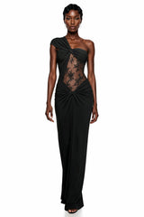Tai Black One Shoulder Lace Maxi Dress