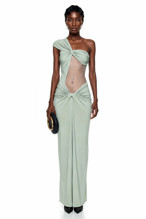 Tai Sage Green One Shoulder Lace Maxi Dress