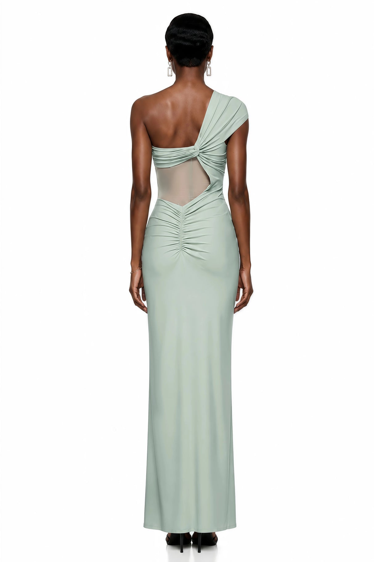 Tai Sage Green One Shoulder Lace Maxi Dress