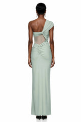 Tai Sage Green One Shoulder Lace Maxi Dress