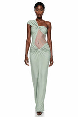 Tai Sage Green One Shoulder Lace Maxi Dress