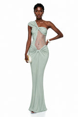 Tai Sage Green One Shoulder Lace Maxi Dress