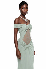 Tai Sage Green One Shoulder Lace Maxi Dress