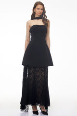 Taisiya Black Bow Mini Dress  Lace Skirt Set