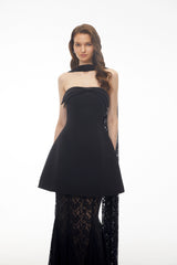 Taisiya Black Bow Mini Dress  Lace Skirt Set
