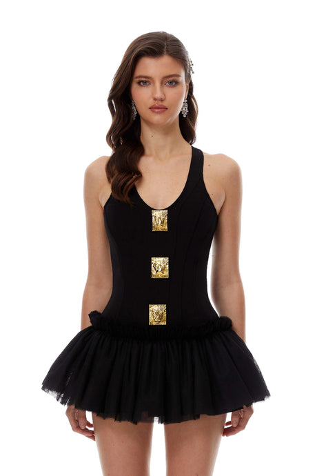 Emerson Mini Dress Black Embellished Tulle