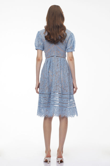 Bice Midi Dress Cornflower Blue Floral Lace
