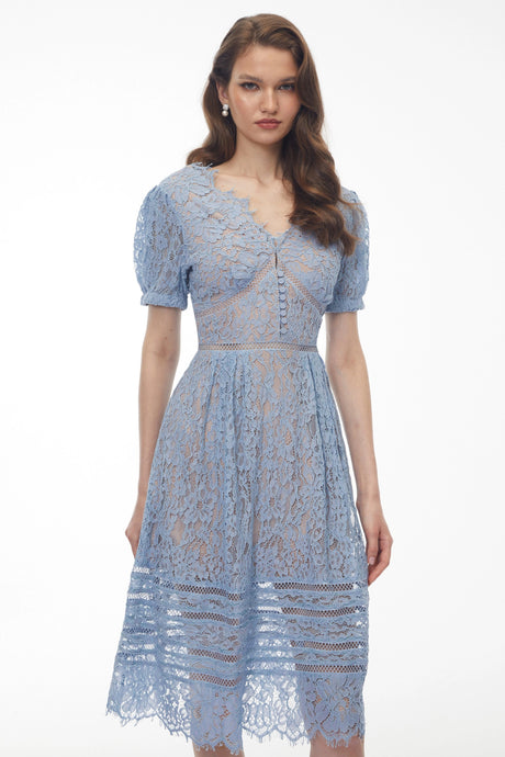 Bice Midi Dress Cornflower Blue Floral Lace