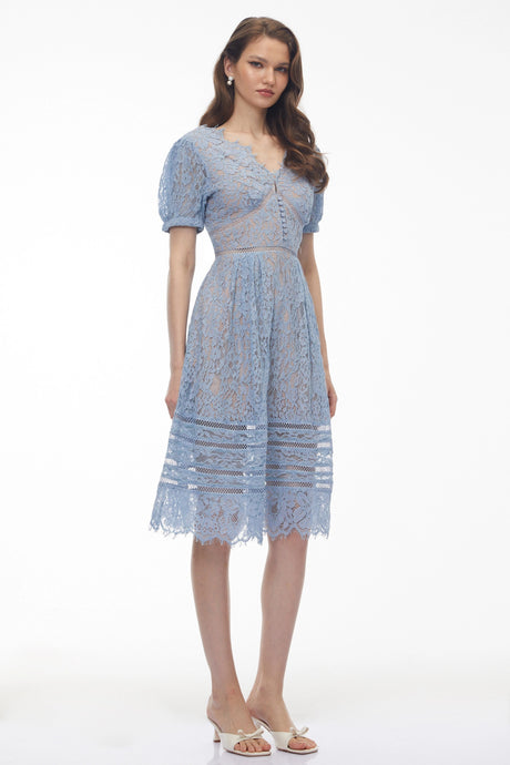 Bice Midi Dress Cornflower Blue Floral Lace