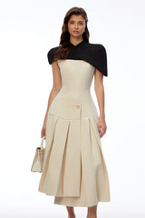 Tangaroa Khaki Cape Pleated Asymmetrical Maxi Dress