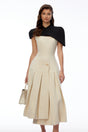 Tangaroa Khaki Cape Pleated Asymmetrical Maxi Dress