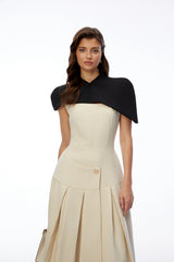 Tangaroa Khaki Cape Pleated Asymmetrical Maxi Dress