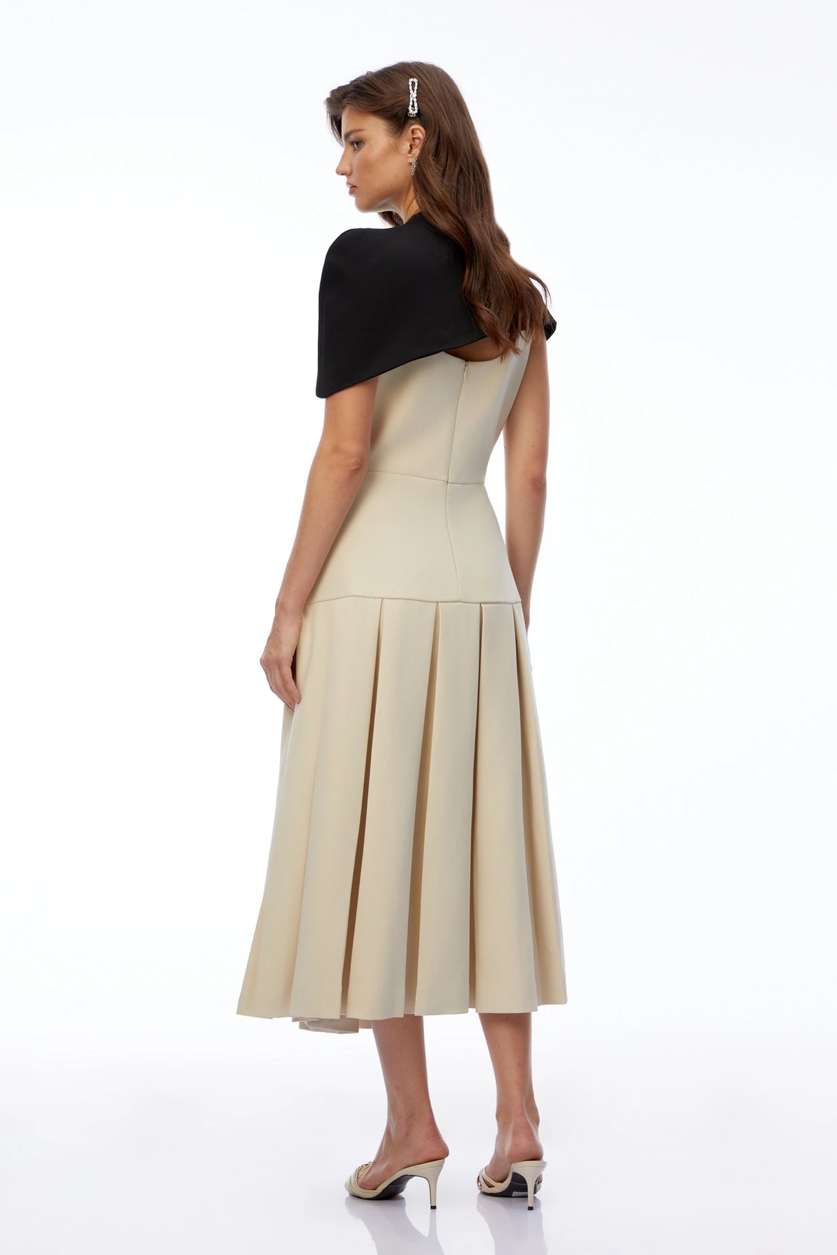 Tangaroa Khaki Cape Pleated Asymmetrical Maxi Dress