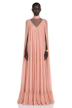 Tania Rose Pink Ruffled Pleated Maxi Dress