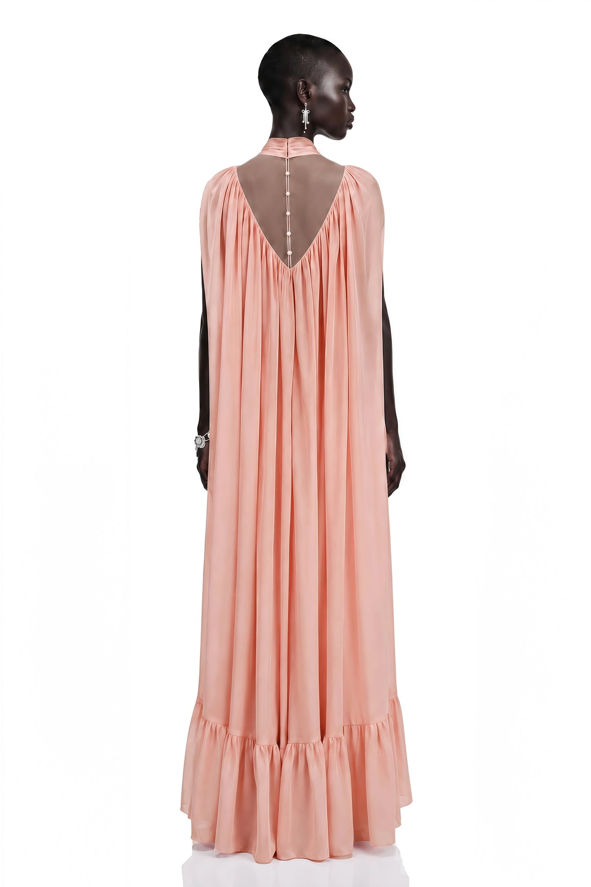 Tania Rose Pink Ruffled Pleated Maxi Dress