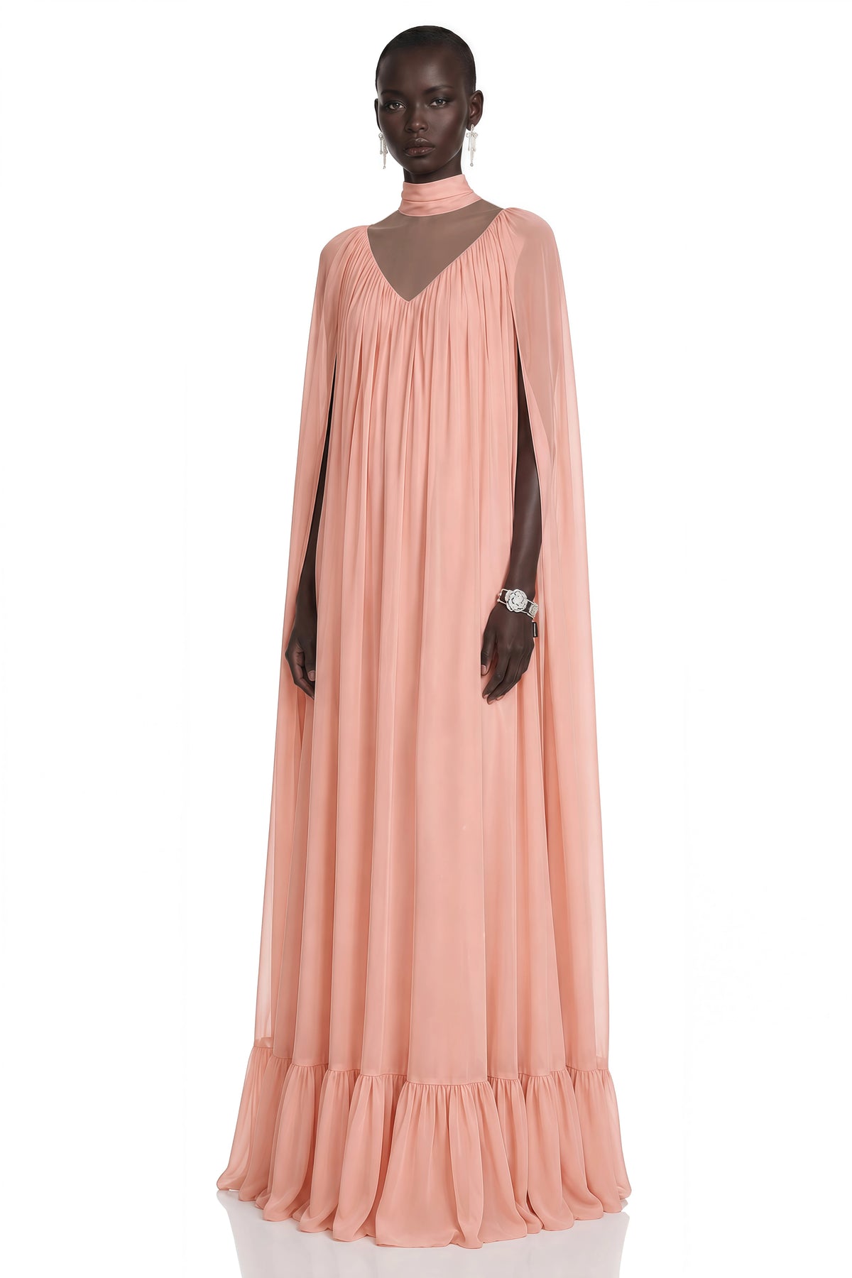 Tania Rose Pink Ruffled Pleated Maxi Dress