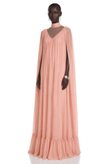 Tania Rose Pink Ruffled Pleated Maxi Dress