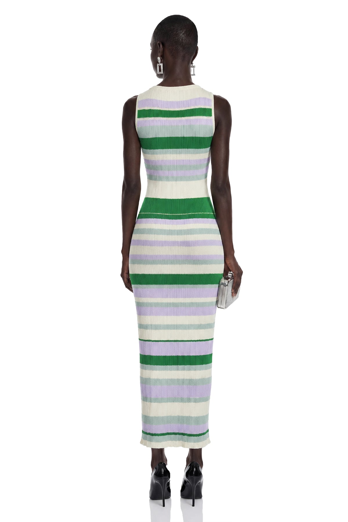 Tanya Green Round Neck Horizontal Stripes Maxi Dress