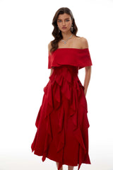Tarjei Red OffShoulder Ruffled Midi Dress