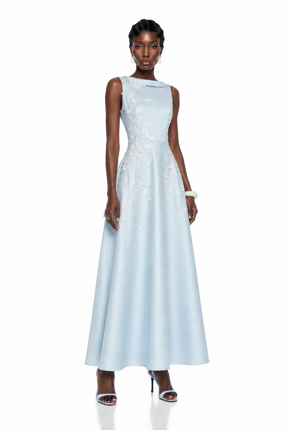 Tatiana Ice Blue Sleeveless Maxi Dress with 3D Florals
