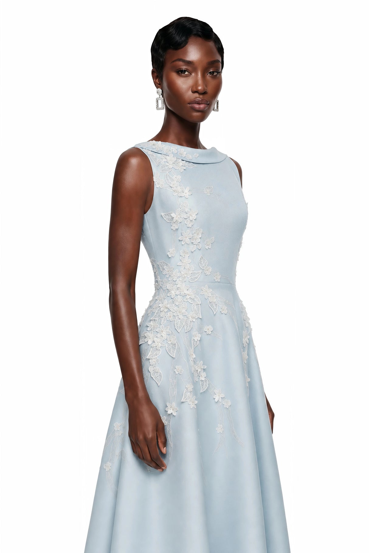 Tatiana Ice Blue Sleeveless Maxi Dress with 3D Florals
