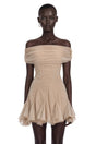 Tatiana Neutral Mesh Ruffled Mini Dress