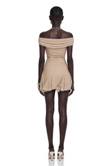 Tatiana Neutral Mesh Ruffled Mini Dress
