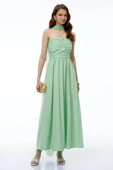 Taylor Sage Green Off Shoulder Pleated Maxi Dress