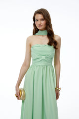 Taylor Sage Green Off Shoulder Pleated Maxi Dress