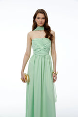 Taylor Sage Green Off Shoulder Pleated Maxi Dress