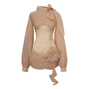 Téa CinchedWaist FloralAppliqué Paneled Mini Dress