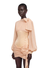 Téa CinchedWaist FloralAppliqué Paneled Mini Dress