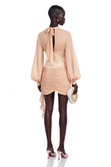 Téa CinchedWaist FloralAppliqué Paneled Mini Dress
