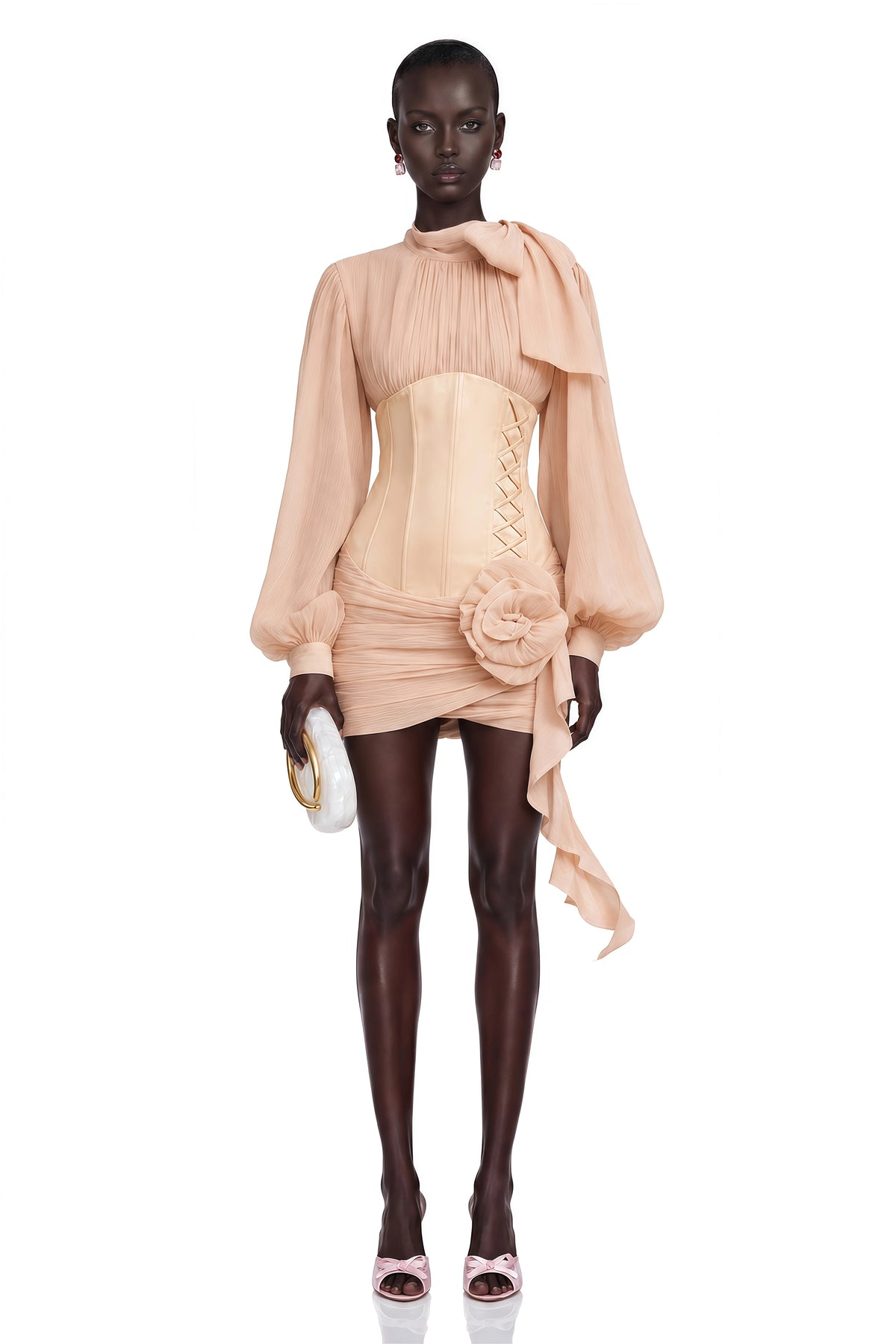 Téa CinchedWaist FloralAppliqué Paneled Mini Dress