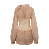 Téa CinchedWaist FloralAppliqué Paneled Mini Dress
