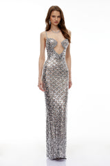 Tehila Silver Embellished Mermaid Maxi Dress