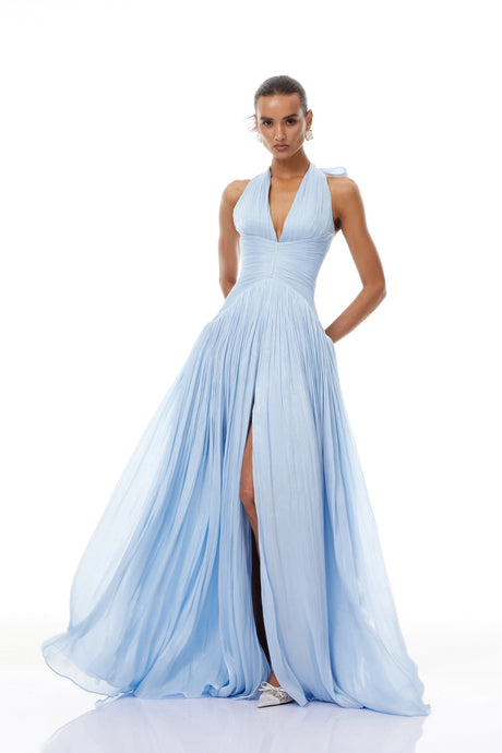 Lainey Maxi Dress Blue Glossy Gathered