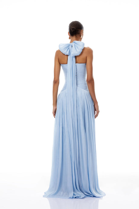 Lainey Maxi Dress Blue Glossy Gathered