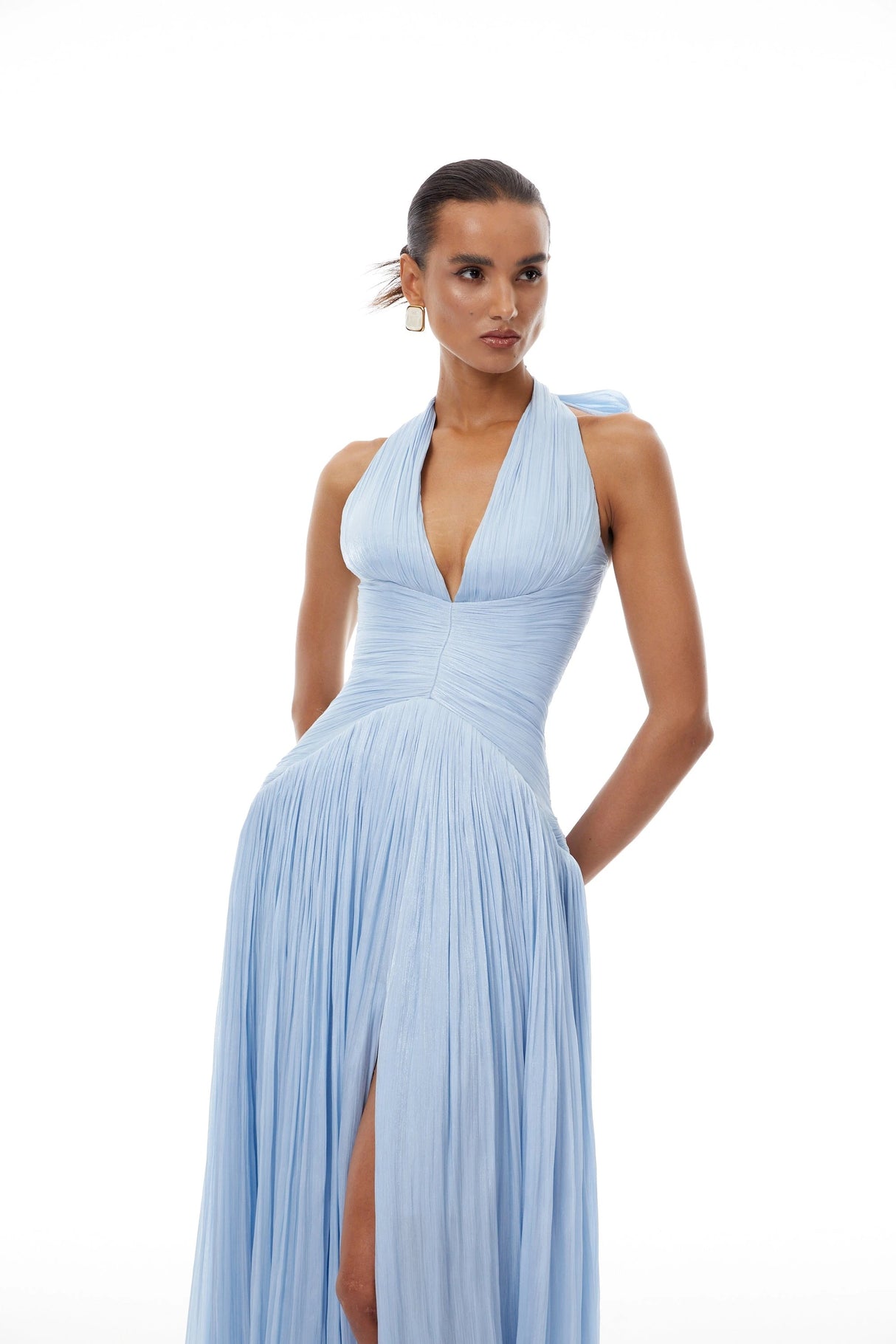 Térébenthine Blue Glossy Gathered Maxi Dress