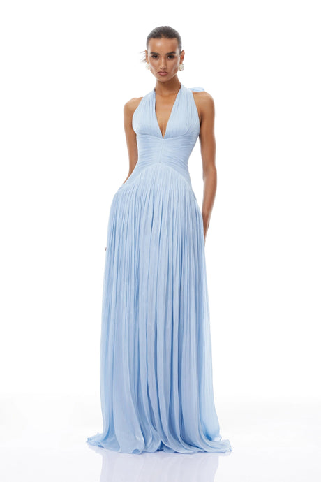 Lainey Maxi Dress Blue Glossy Gathered