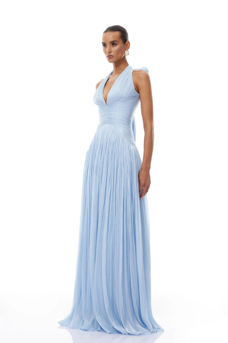 Lainey Maxi Dress Blue Glossy Gathered
