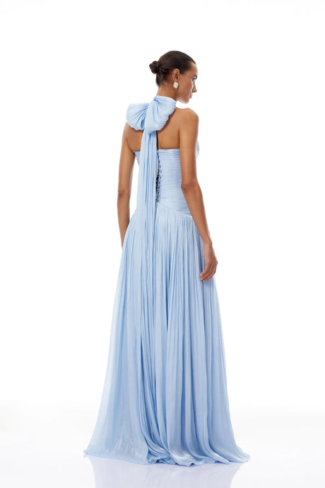 Lainey Maxi Dress Blue Glossy Gathered