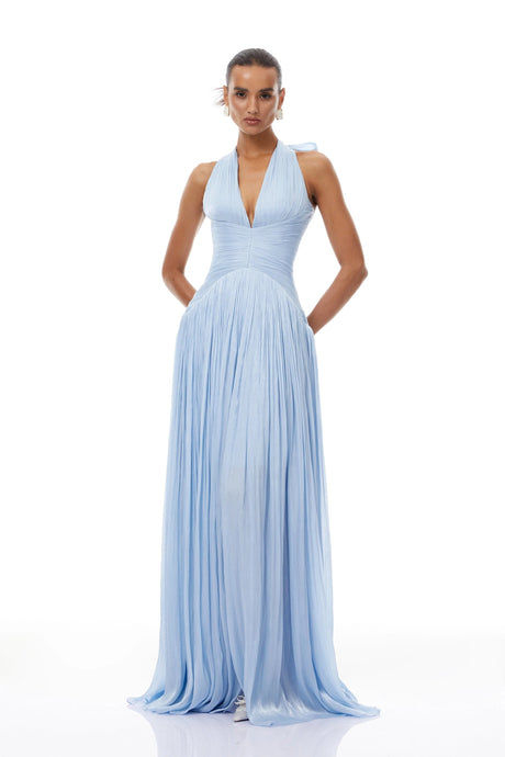 Lainey Maxi Dress Blue Glossy Gathered