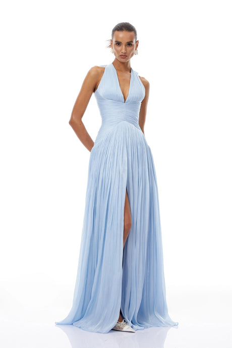 Lainey Maxi Dress Blue Glossy Gathered