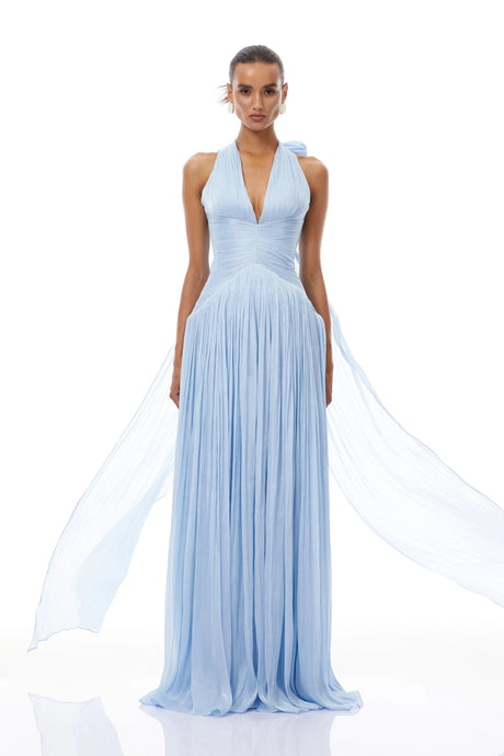 Lainey Maxi Dress Blue Glossy Gathered