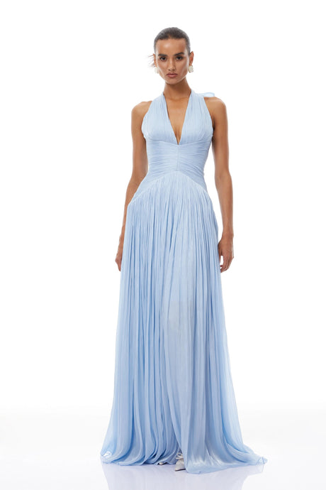 Lainey Maxi Dress Blue Glossy Gathered