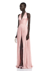 Térébenthine Blush Pink Glossy Gathered Maxi Dress