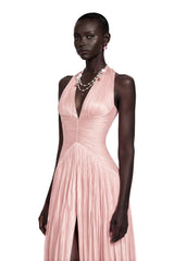 Térébenthine Blush Pink Glossy Gathered Maxi Dress