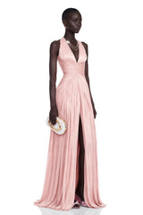 Térébenthine Blush Pink Glossy Gathered Maxi Dress