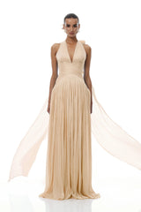Térébenthine Neutral Glossy Gathered Maxi Dress